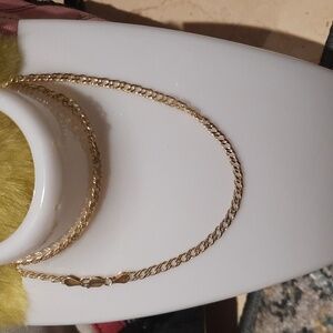 GENUINE SOLID 14K YELLOW GOLD OVER STERLING SILVER CURB LINK CHAIN NECKLACE 18"